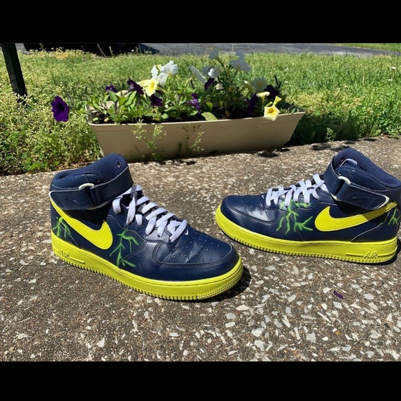 blue and yellow high top air force ones